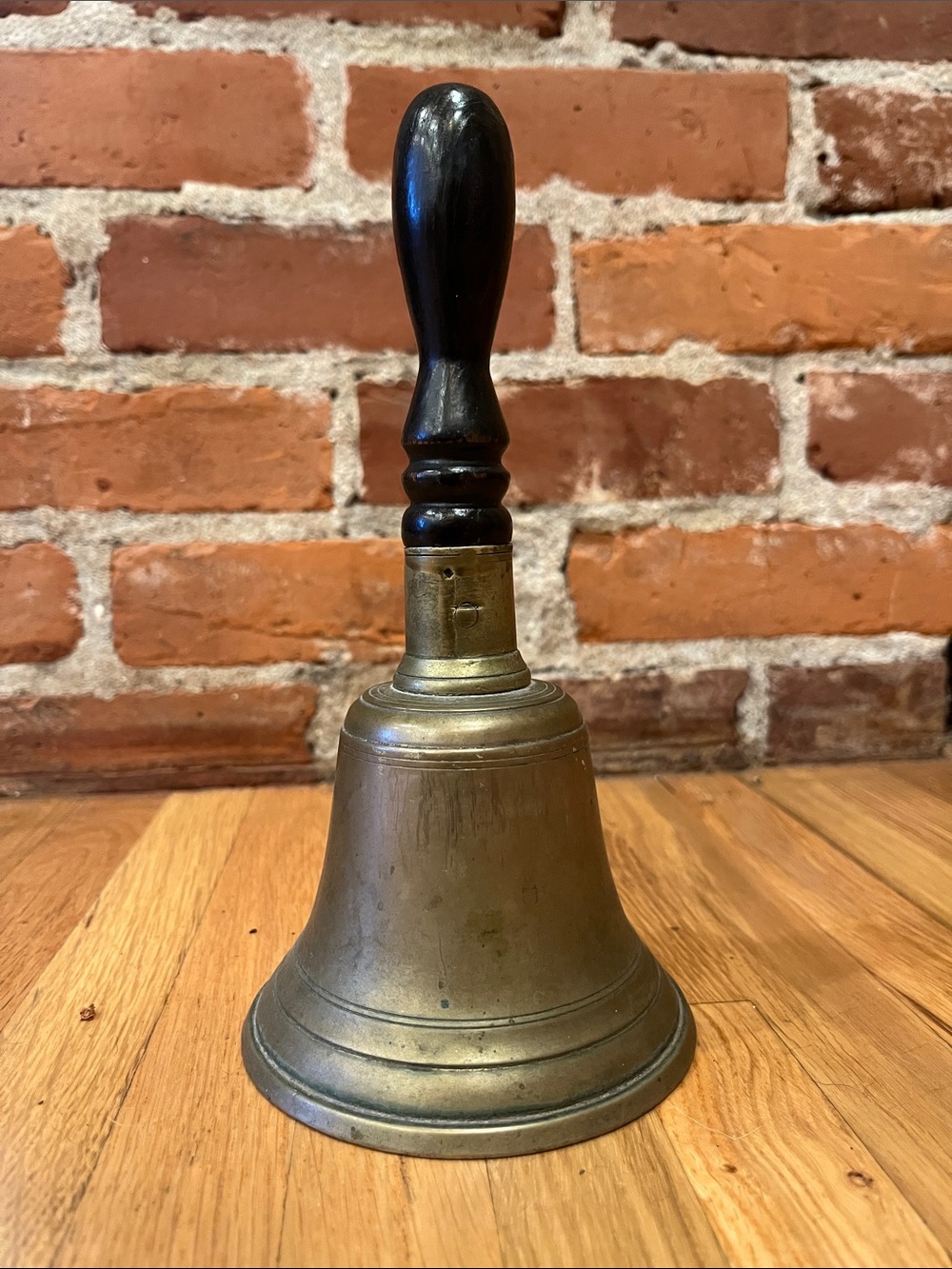 Vintage Brass Hand Bell with Dark Wood Handle